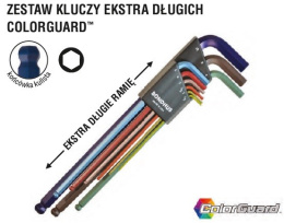 BONDHUS zestaw kluczy imbusów kolorowanych długich z końcówką kulistą 9-sztukowy (1,5-10mm)